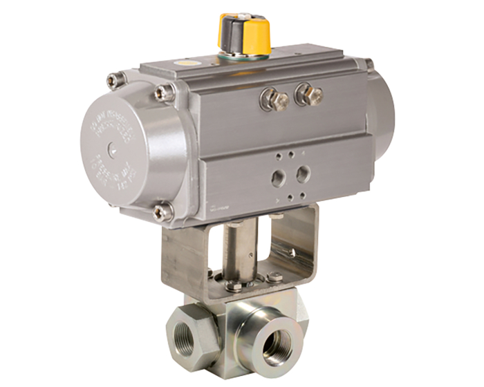 3 way carbon steel ball valve 721ZA L-port 3/8'' + RE64